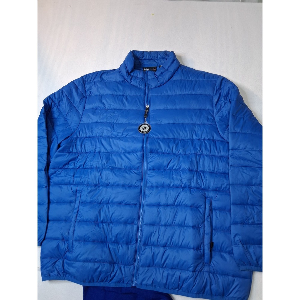 Swiss Tech Mens Puffer Jacket XL 46-48 Blue Quilted Full Zip with Beanie 2610